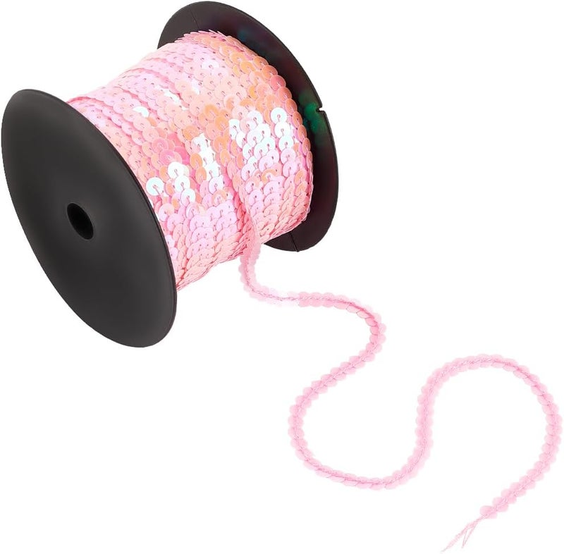 SOFPLATE 100 Yards 6mm Flat Sequin Strips Pink Sequin Ribbon Trim Paillette String Metallic Sequins String Holographic Shiny Sequins Roll for Crafts Sewing Dress Costume Headband Fringe Embellishments - Image 1